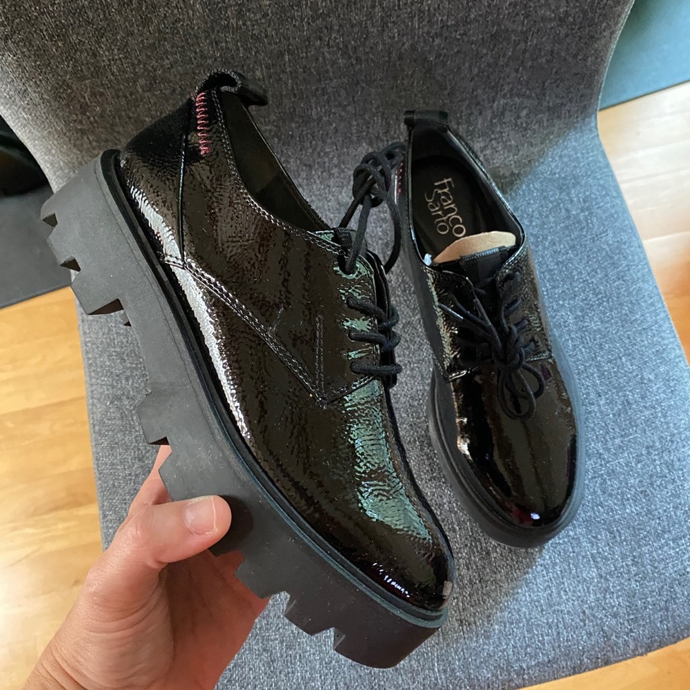 FRANCO SARTO Black Leather Oxfords Shoes